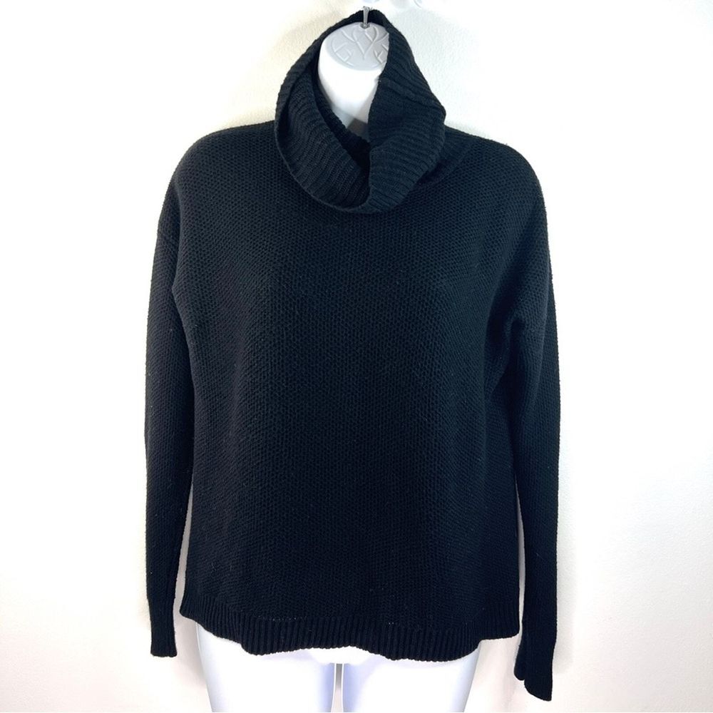 Madewell Waffle Knit Textured Black Turtleneck Sweater Size XS Cowl High Low